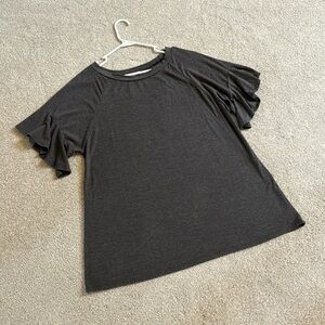 Women’s solid grey ruffled sleeve top